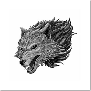 Head of wolf on grey color Posters and Art